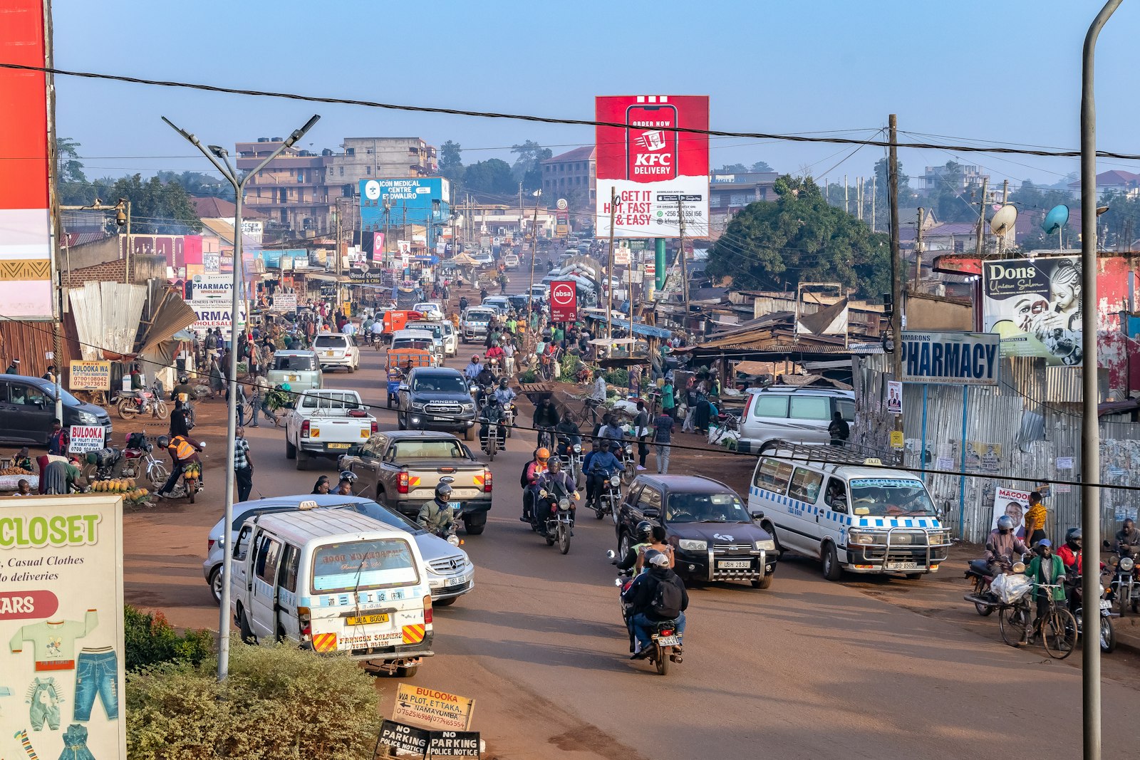 A busy Monrovia street in morning traffic